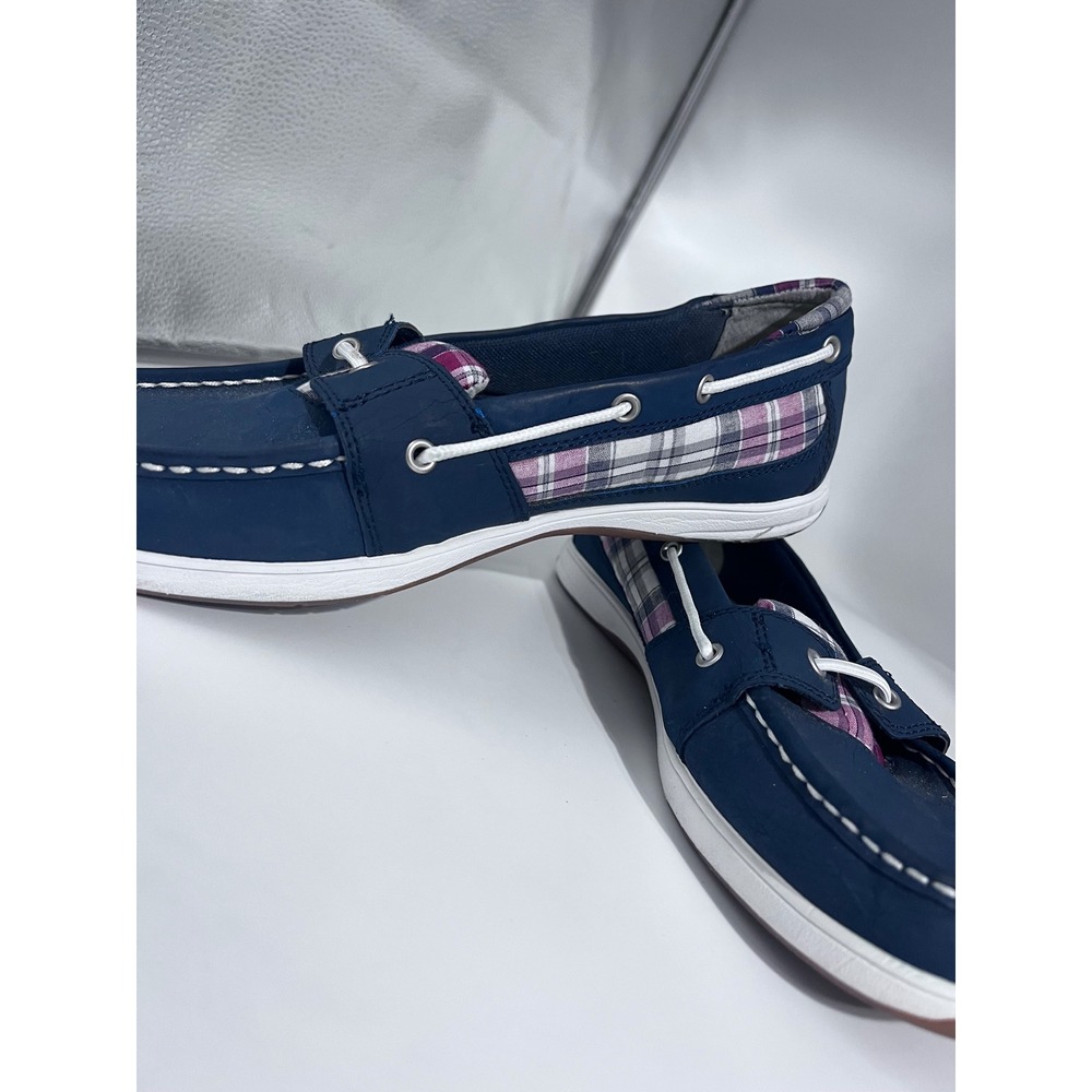 Ryka Womens Navy Blue Plaid Leather Fabric Boat Shoes Loafers‎ Size 9M